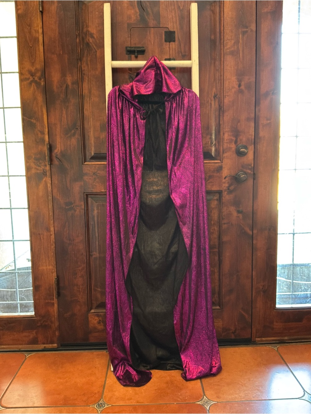 Mystic Shimmer Hooded Halloween Cape - Vibrant Purple with Black Lining